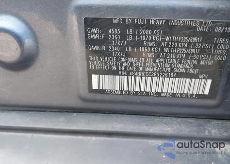 2014 Subaru Outback 2.5I Premium z USA, uszkodzony, nr VIN 4S4BRCCC3E3226184